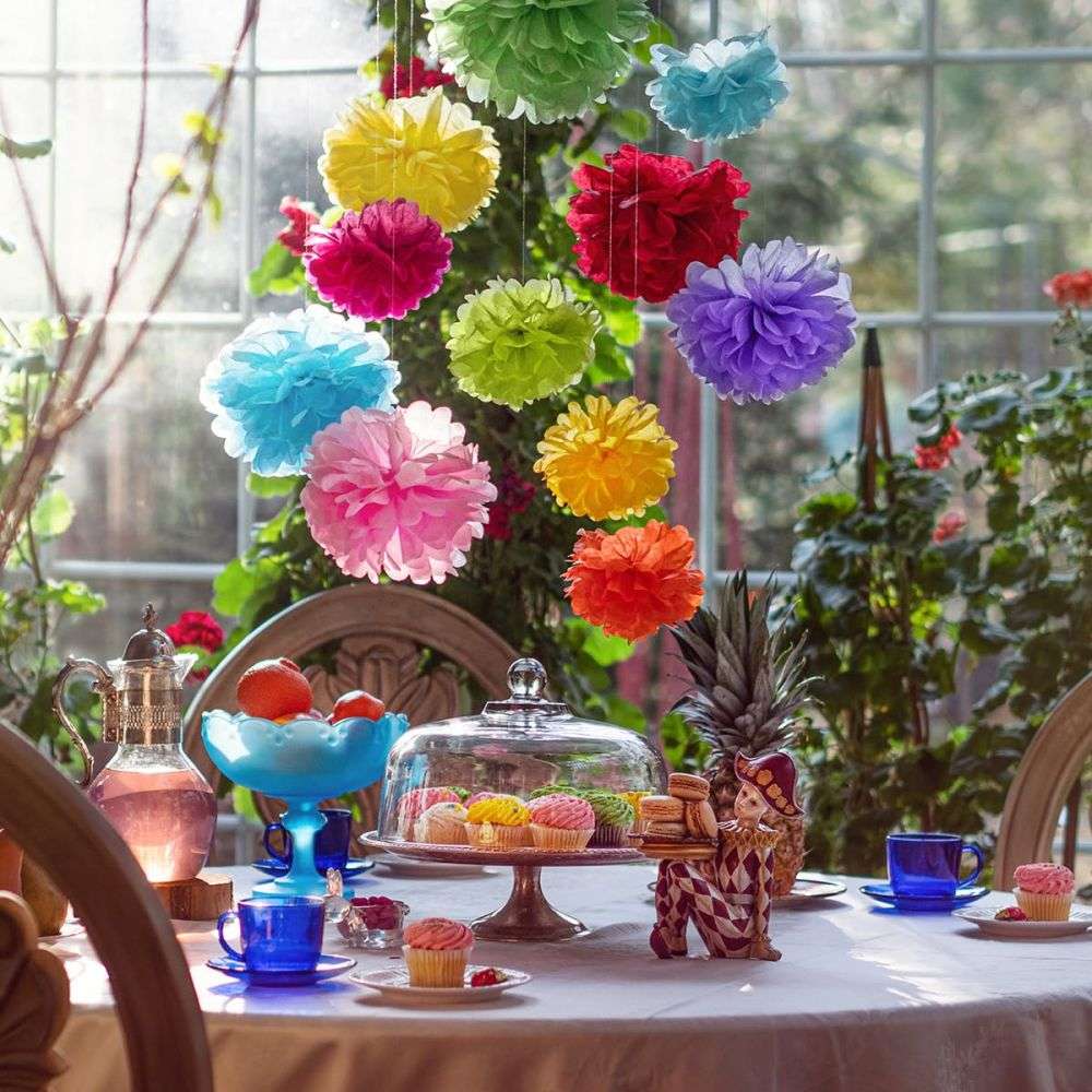 Multicolor Tissue Paper Pom Poms Paper Flowers for Birthdays and Special Occasions