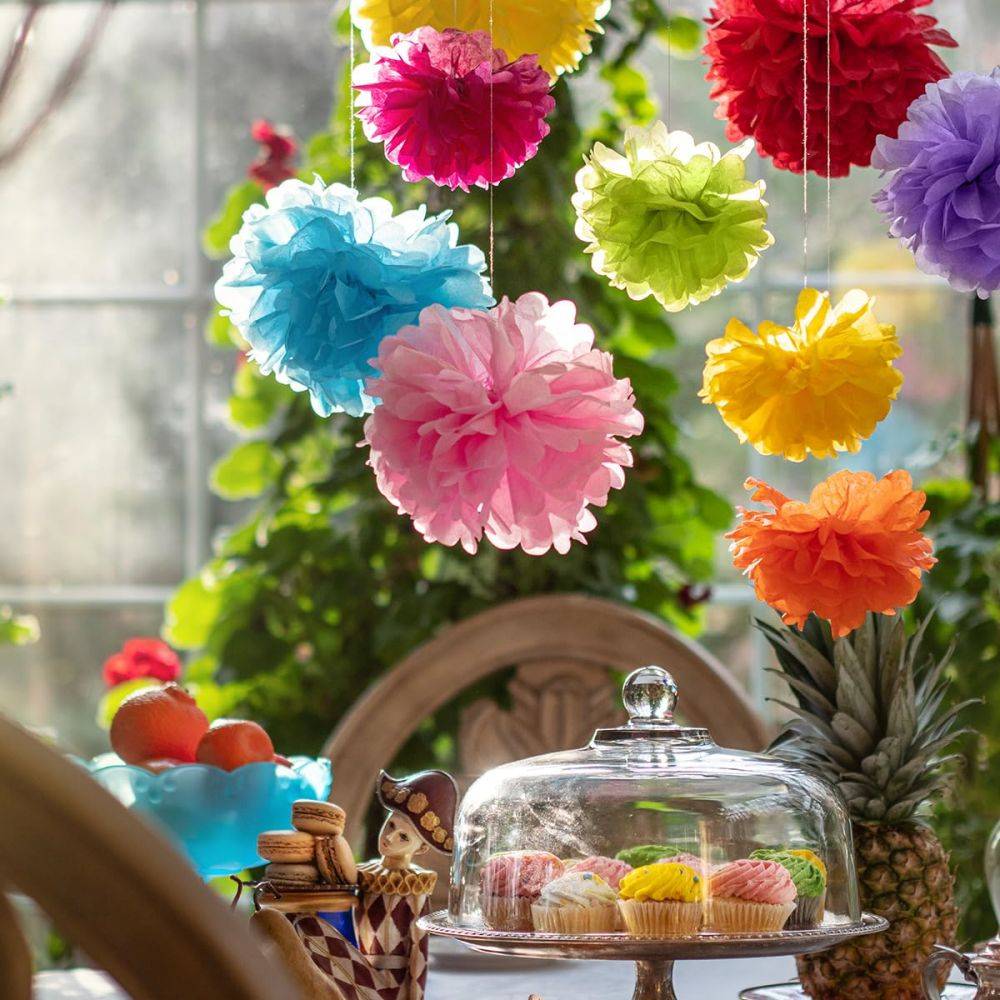 Multicolor Tissue Paper Pom Poms Paper Flowers