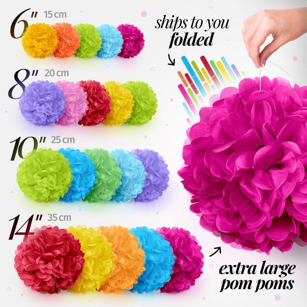 Personalised Multicolor Tissue Paper Pom Poms Paper Flowers for Birthdays