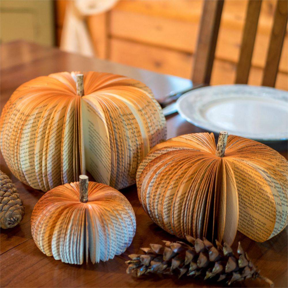 Book Page Pumpkins Fall Decor Halloween Ornaments