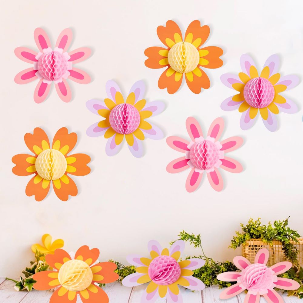 Honeycomb Flower Paper Groovy Flower Spring Decorations