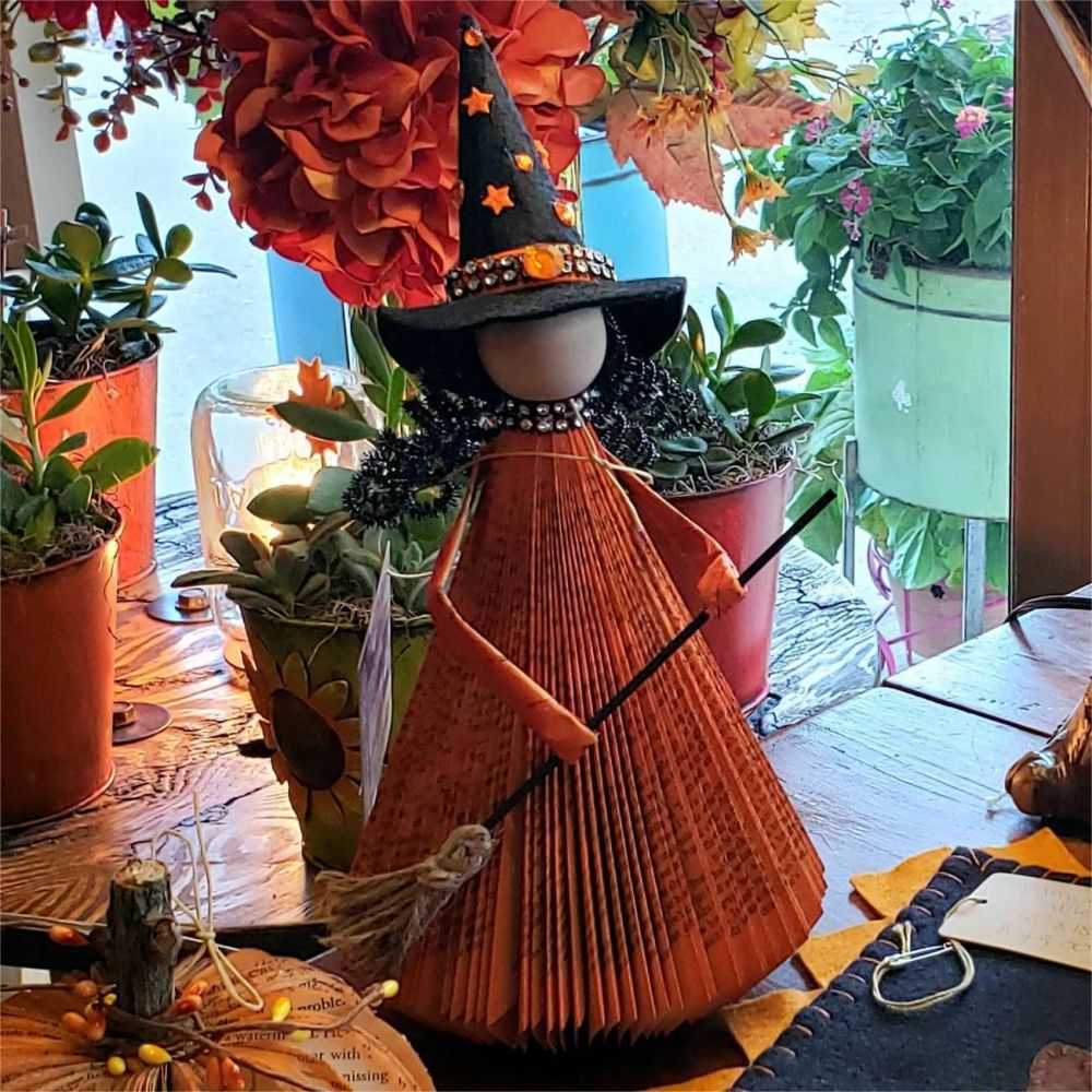 Book Witch Halloween Home Decorations Recycle Repurposed Book Art Witch Decor