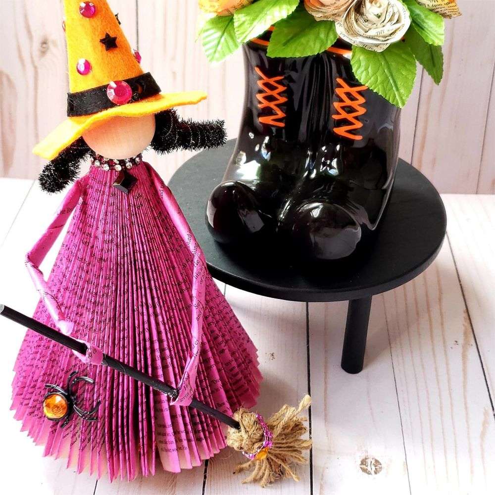 Book Witch Halloween Home Decorations Recycle Repurposed Book Art Witch