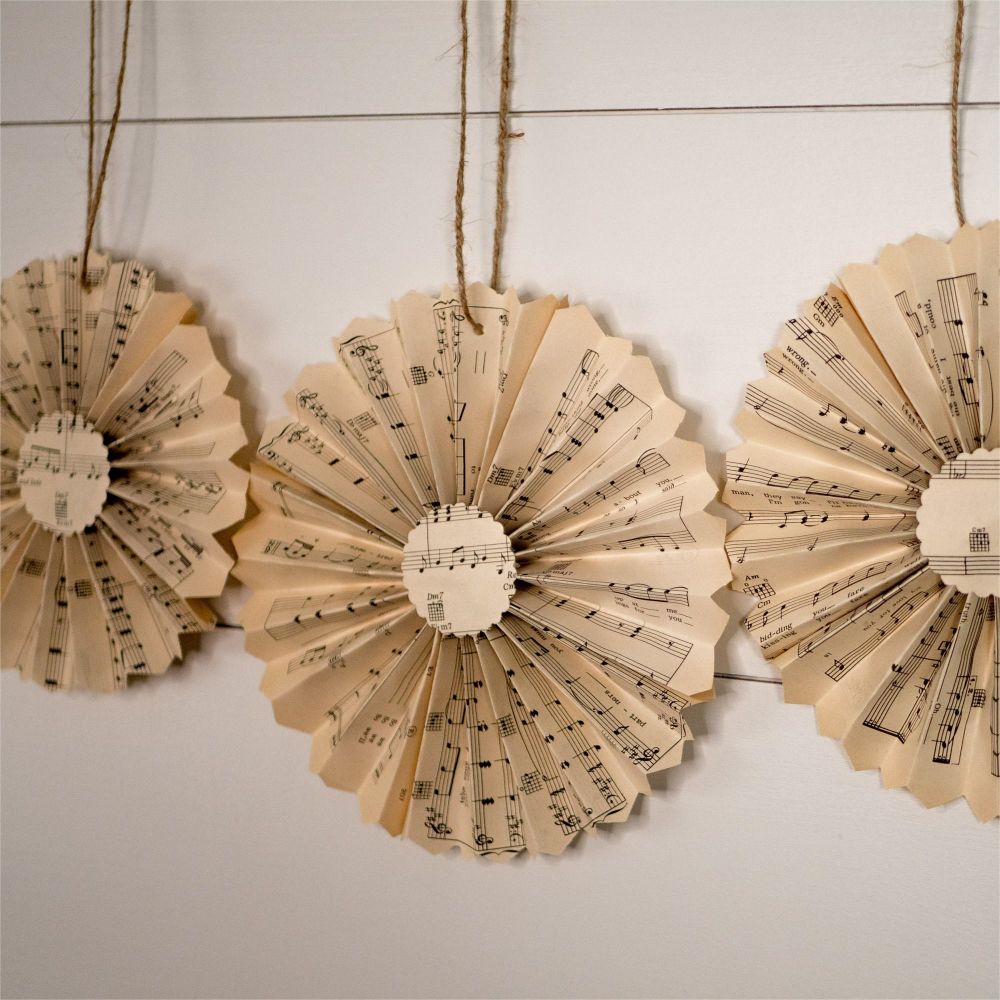 Custom Paper Sheet Music Pages Paper Fans Paper Rosettes Vintage Themed Wedding Decorations