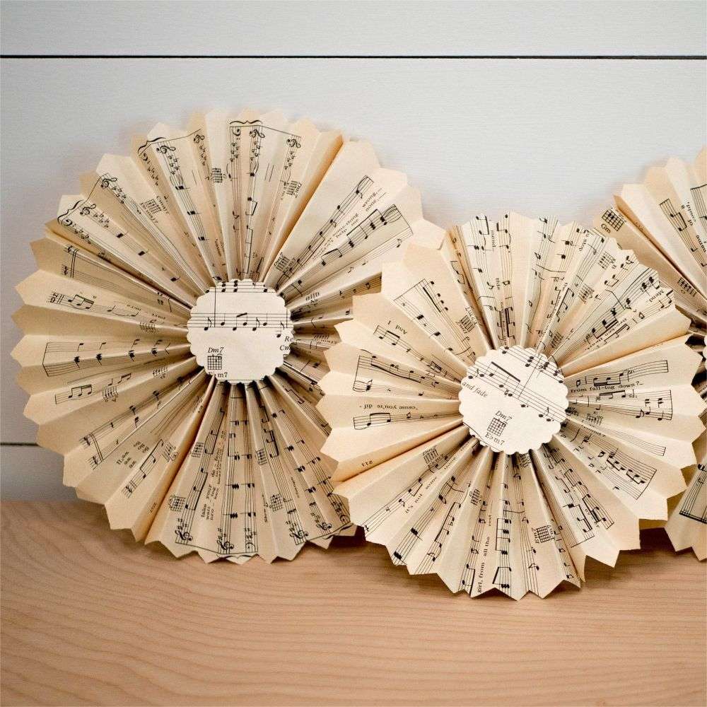 Custom Sheet Music Pages Paper Fans Paper Rosettes Vintage Themed Wedding Decorations