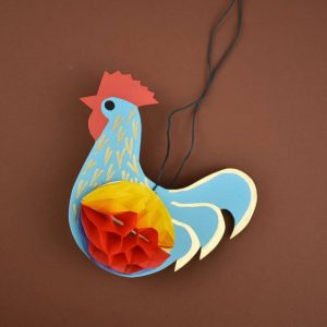 Handmade Paper Honeycomb Cockerel Christmas Decorations