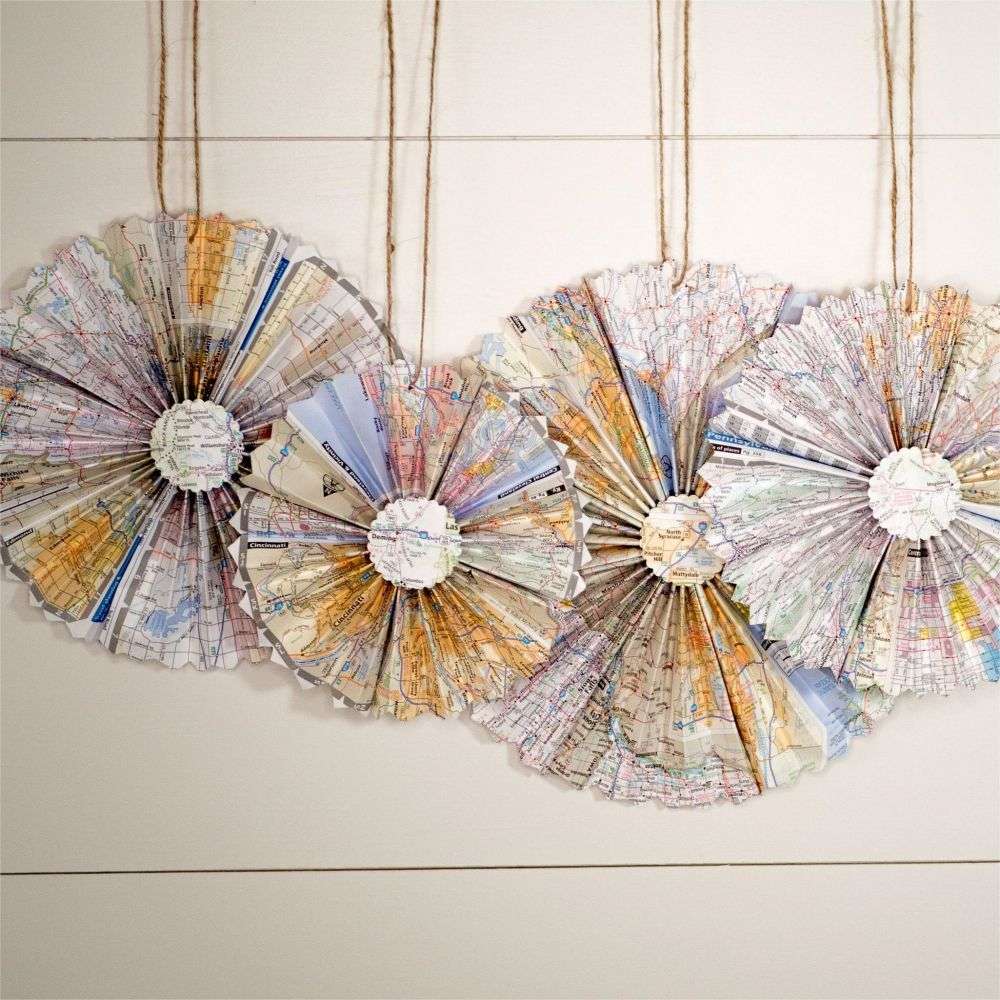 Map Paper Fans Adventure Travel Theme Decor Paper Rosettes Decorative Fans