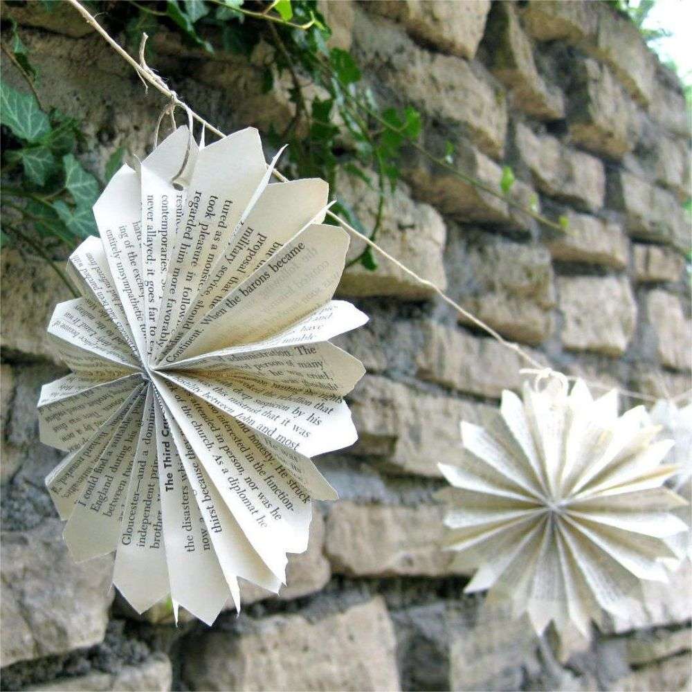 Paper Rosette Garland Book Page Paper Fan Garland Literary for Wedding Christmas Decorations