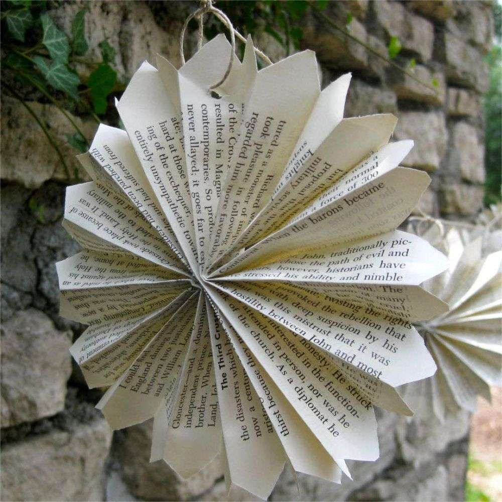 Paper Rosette Garland Book Page Paper Fan Garland Literary for Wedding Decorations
