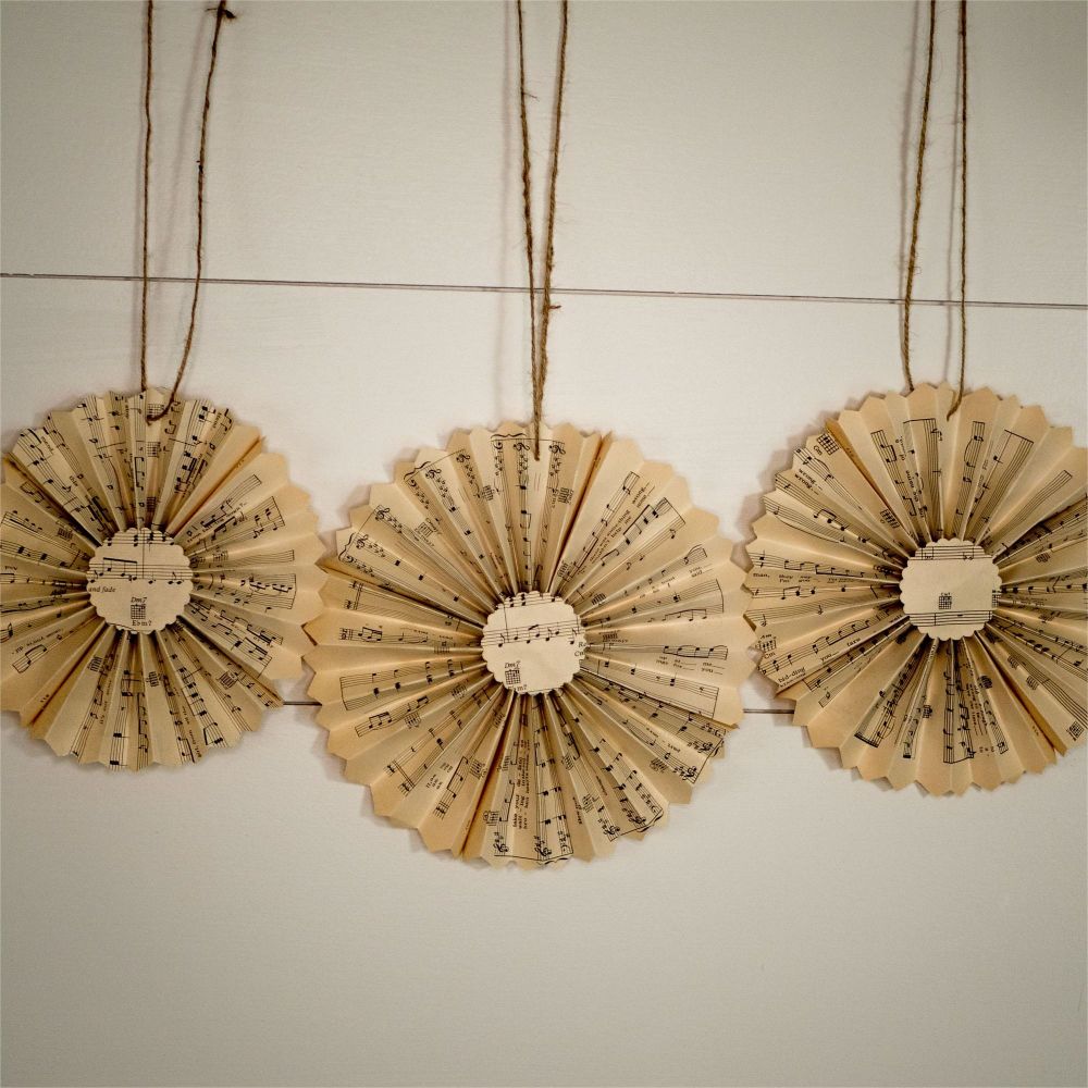 Paper Sheet Music Pages Paper Fans Paper Rosettes Vintage Themed Wedding Decorations