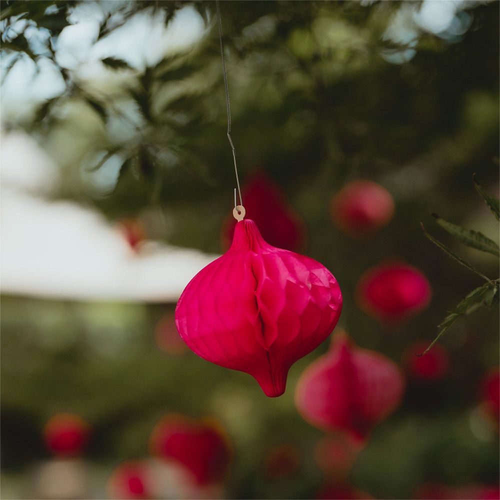 Personalized Hot Pink Mini Tissue Paper Honeycomb Onion Ornaments