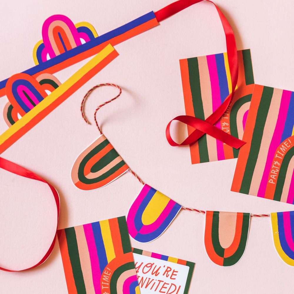 Rainbow Party Birthday Paper Garland Banner