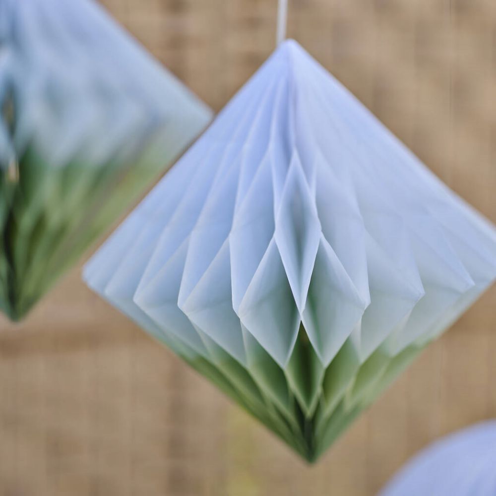 Sage Dip Dye Honeycomb Paper Decorations