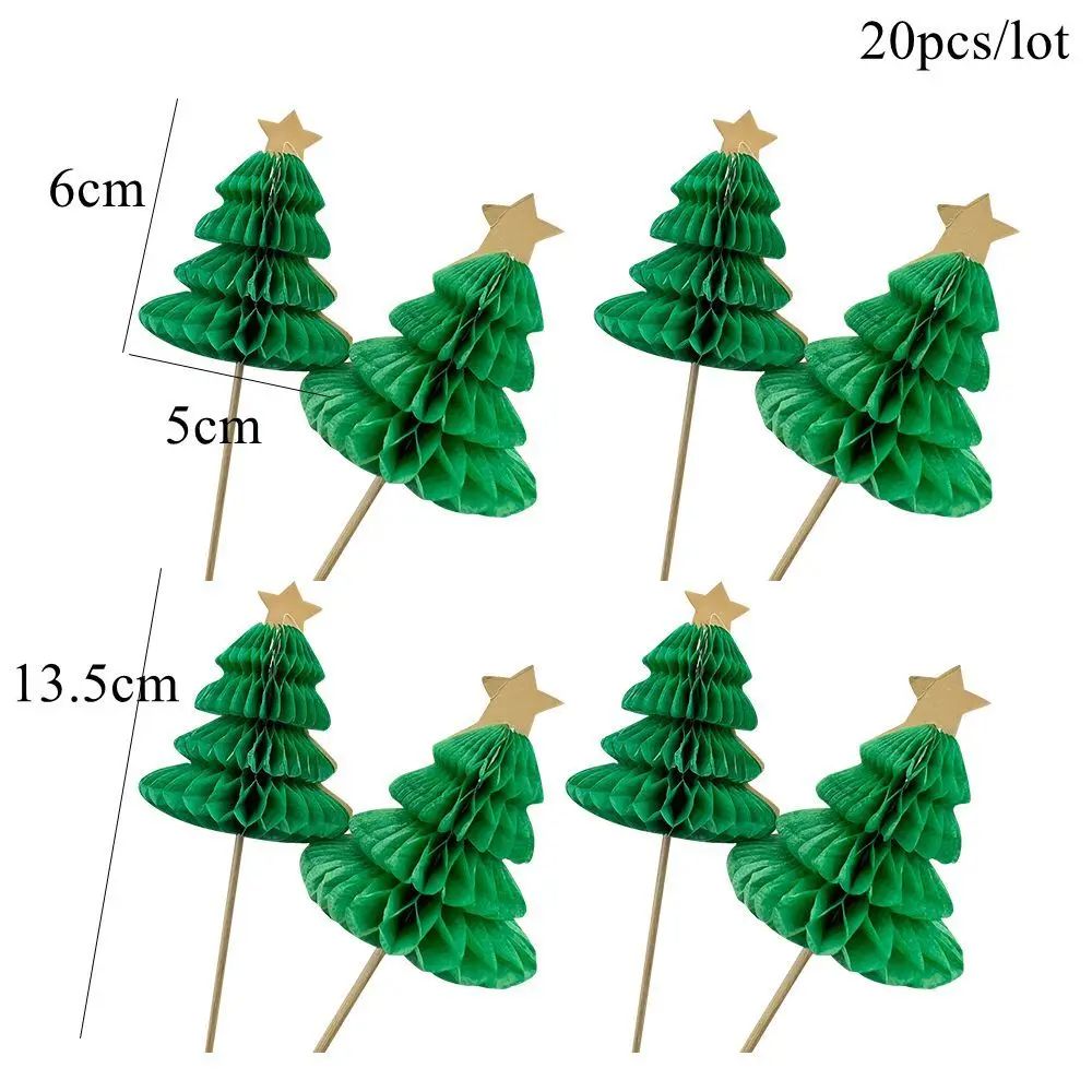 Size of Christmas Paper Straws Honeycomb Christmas Tree Shape Cake Toppers