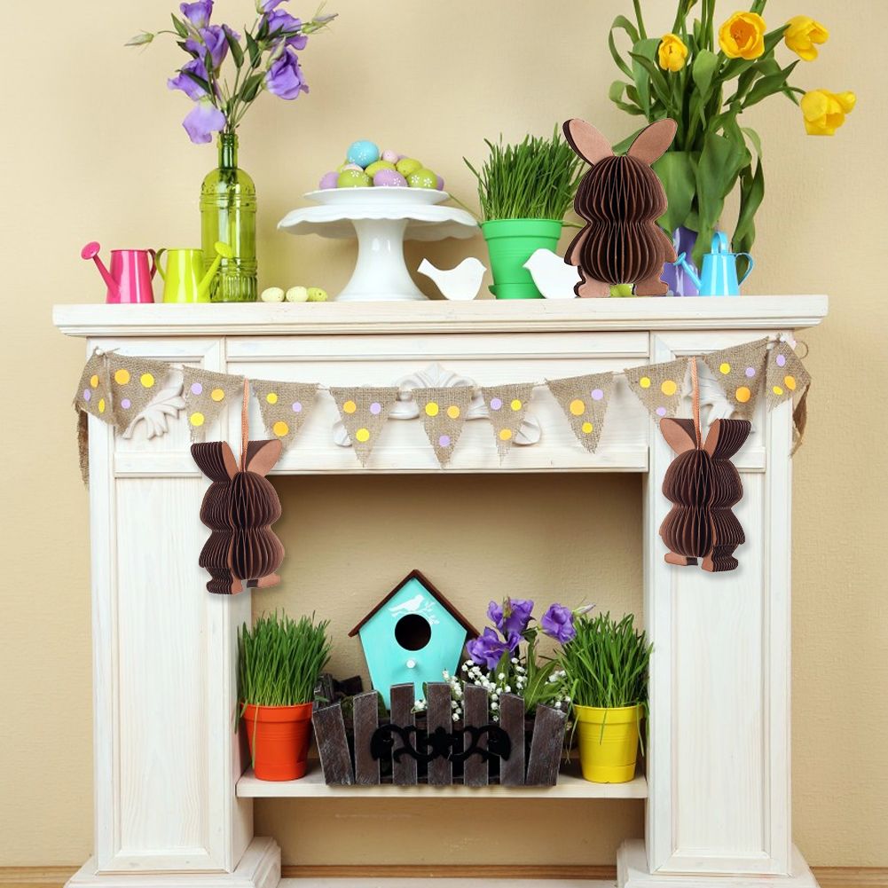 Brown Hanging Honeycomb Paper Bunny Ornament