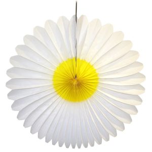 Personalized 20 Inch White Honeycomb Tissue Paper Daisy Flower Fan