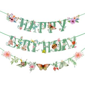 Personalized Green Spring Butterfly Happy Birthday Party Banner