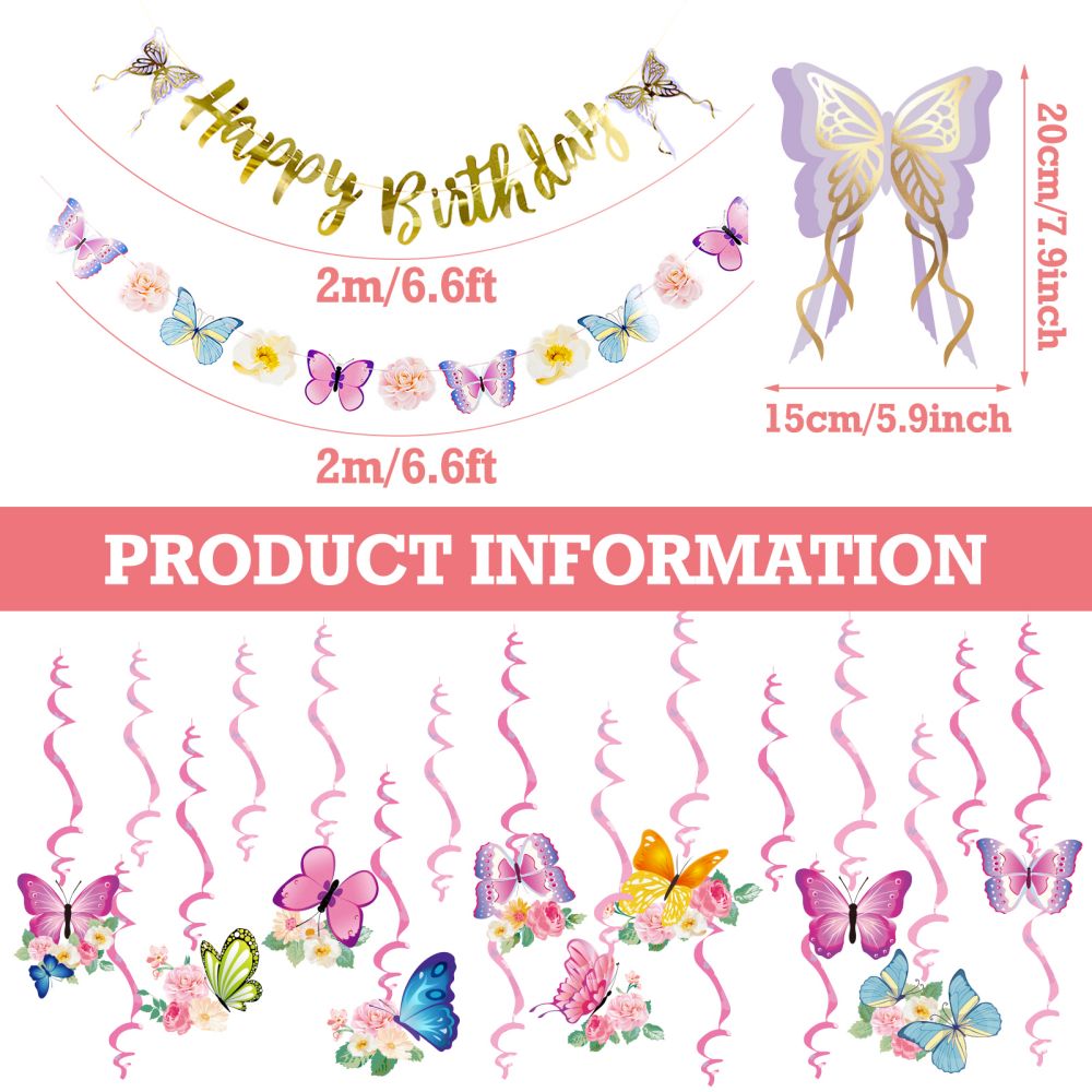 Production Information of Spring Butterfly Themed Happy Birthday Decorations Supplier