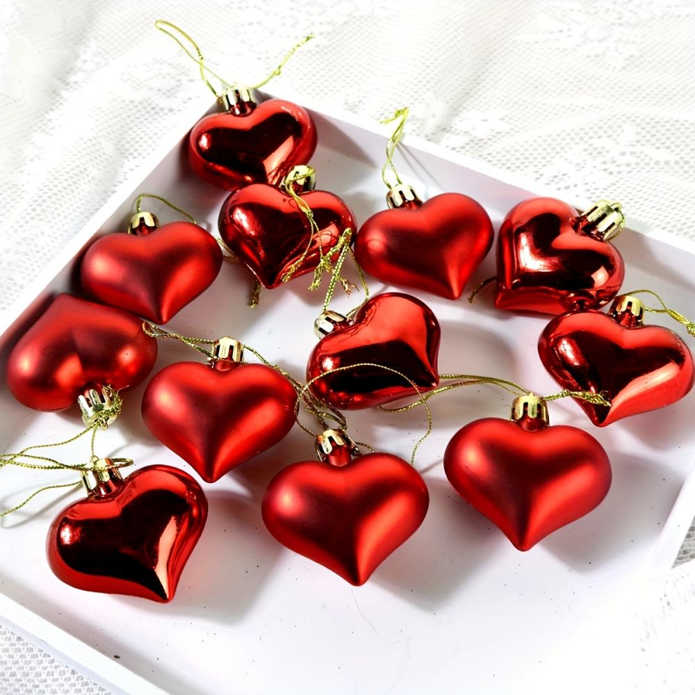 Red Plastic Heart-shaped Christmas Ball Ornaments