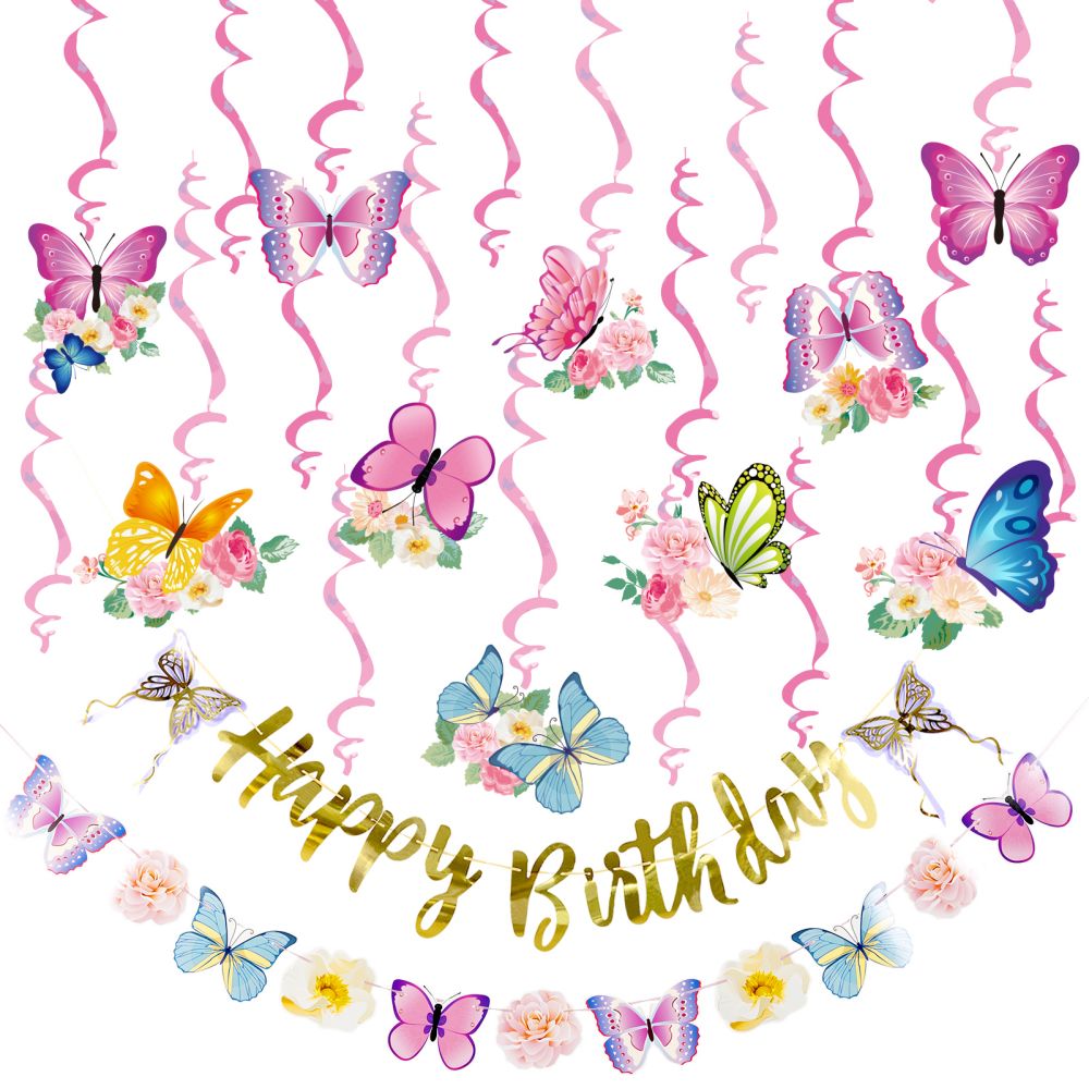 Spring Butterfly Themed Happy Birthday Decorations Supplier