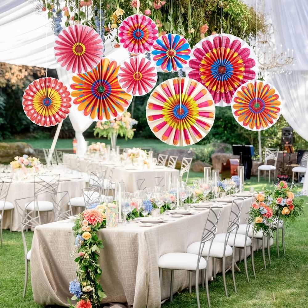 Spring Flower Colorful Paper Fans Decorations Floral Garden Party