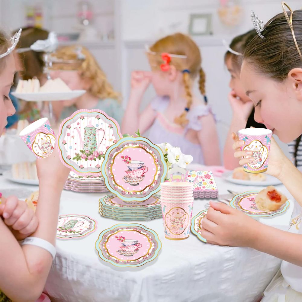 Whimsical Teapot Pattern Paper Cups and Plates Set Supplier