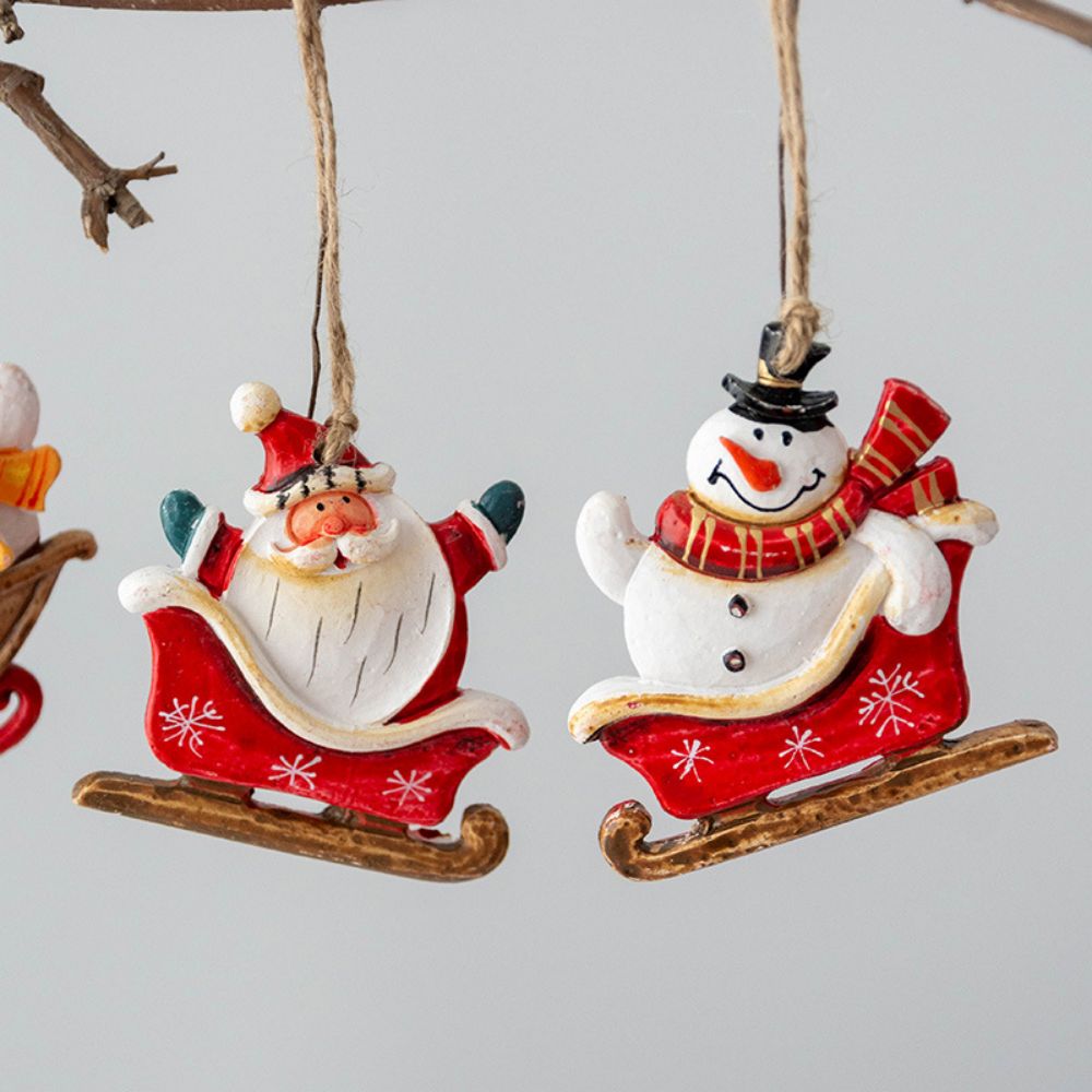 Wholesale Retro Christmas Tree Pendant Resin Santa Claus Hand-Colored