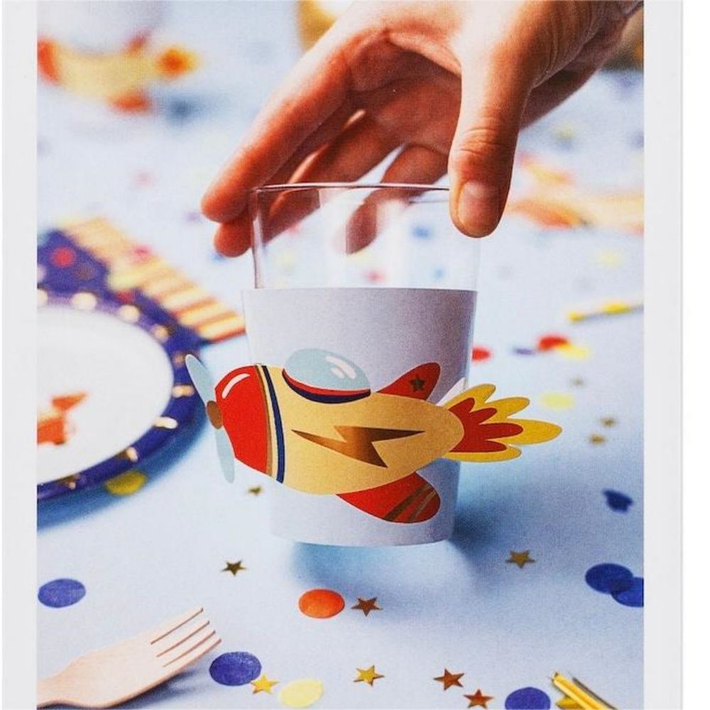 Artisanal Airplane-Themed Baby Shower Paper Cups with Custom Sleeves