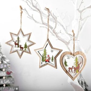 Custom Christmas Ornament Hollow Laser Cutting Wood Gift Tags Pendants