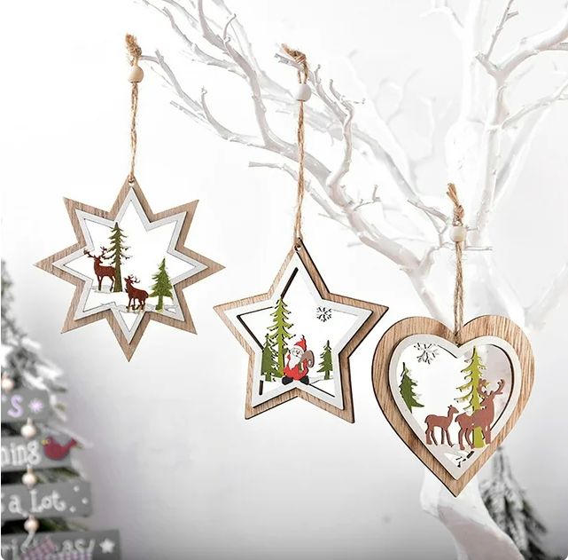 Artisanal Supplier of Custom Christmas Ornaments Laser-Cut Wood Pendants