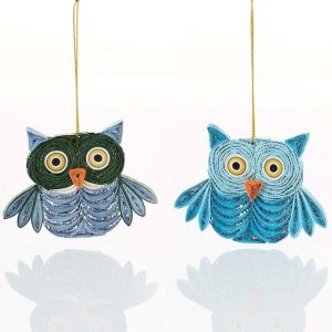 Personalized Christmas Ornament Quilled Paper Christmas Owl Ornament Set Of 2