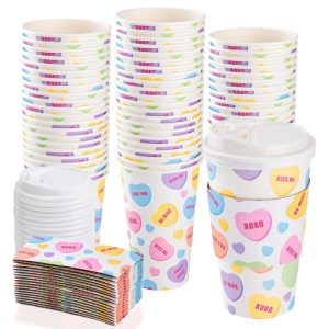 Biodegradable Coffee Cups Valentine's Day Disposable Coffee Cups With Lids And Sleeves