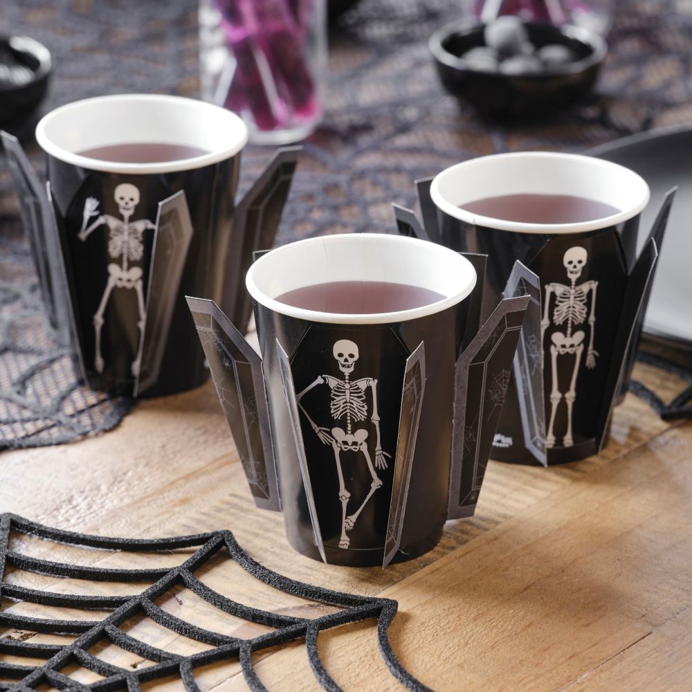 Custom Paper Party Cups Pop Out Skeleton Coffin Paper Halloween Cups