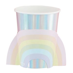 Custom Printed Disposable Cups Pastel And Iridescent Paper Rainbow Cups