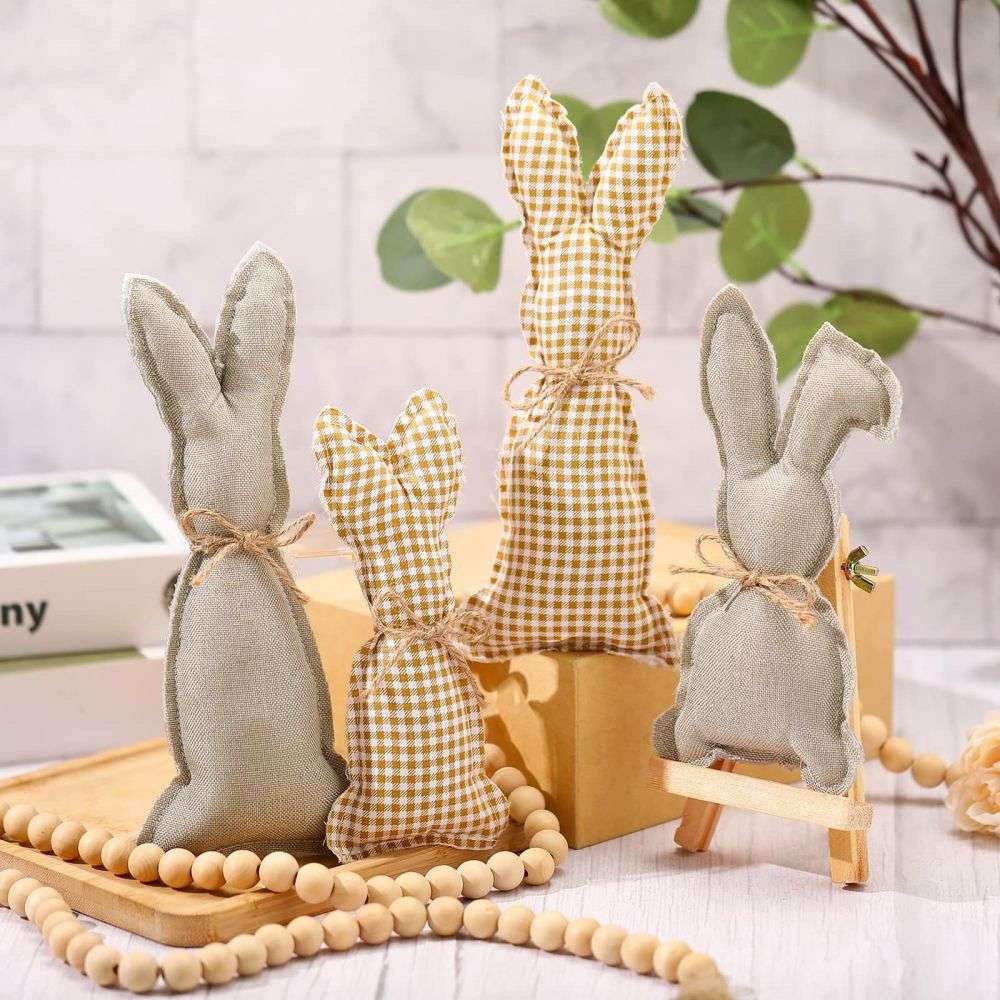 Farmhouse Stuffed Fabric Bunny Tabletop Decor