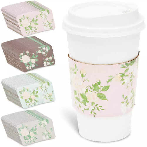 Floral Paper Coffee Cup Sleeves Custom Disposable Coffee Cups