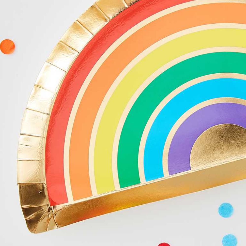 Gold Foiled Rainbow Paper Plates In Bulk