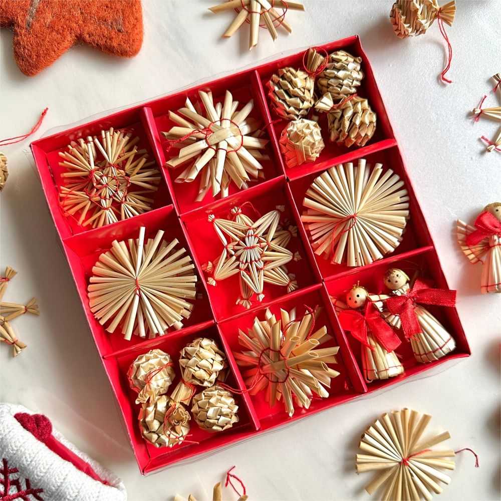 Handcrafted Scandinavian Wheat Straw Ornaments Custom-Made Christmas Decorations