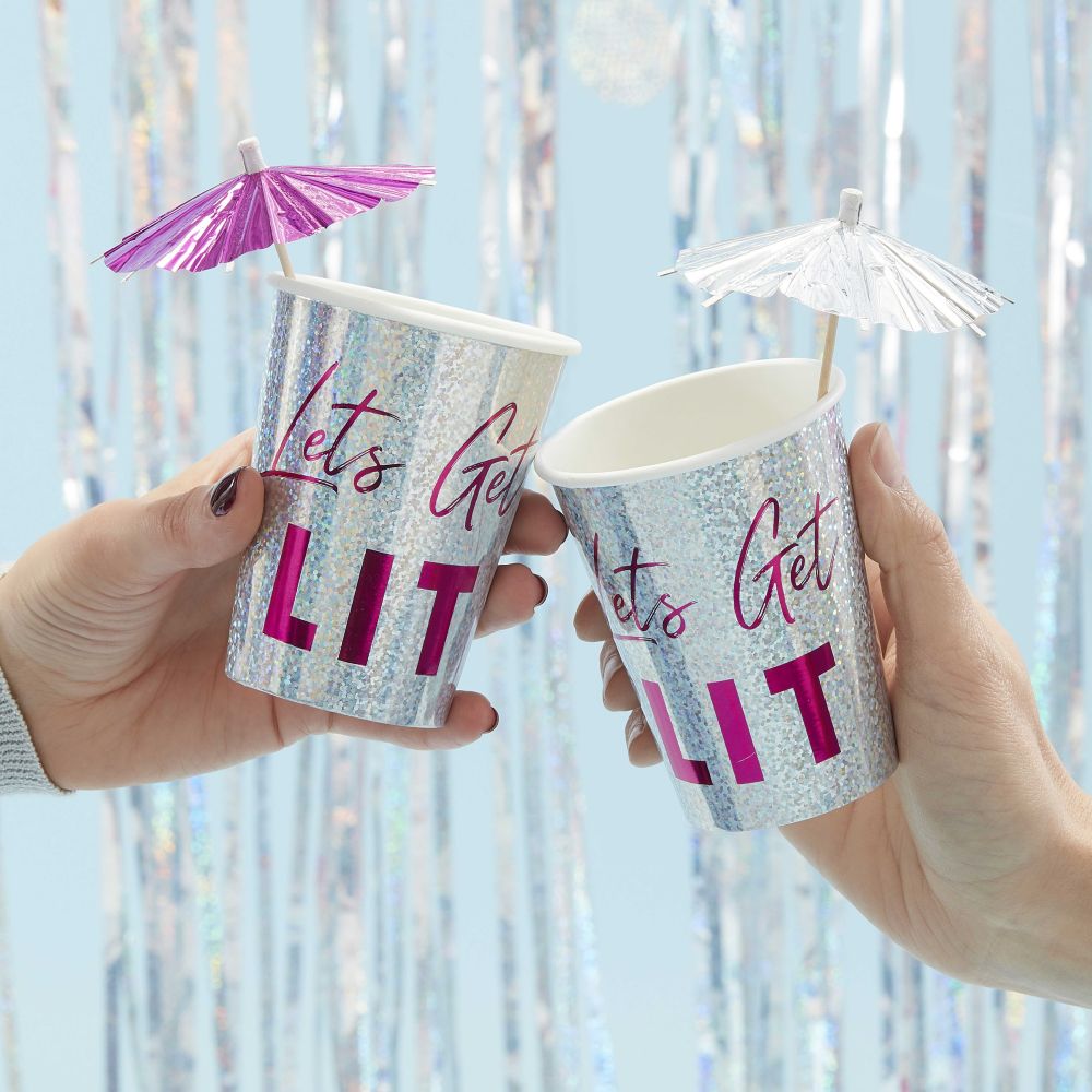 Holographic Lets Get Lit Paper Cups Customize Reusable Party Cups