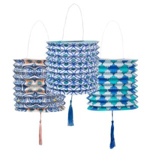 Bulk Custom Moroccan Geometric Blue Souk Paper Lantern Decorations for Summer