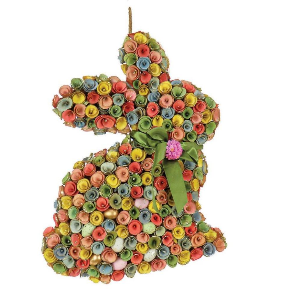 Multicolor woodden floral bunny decoration