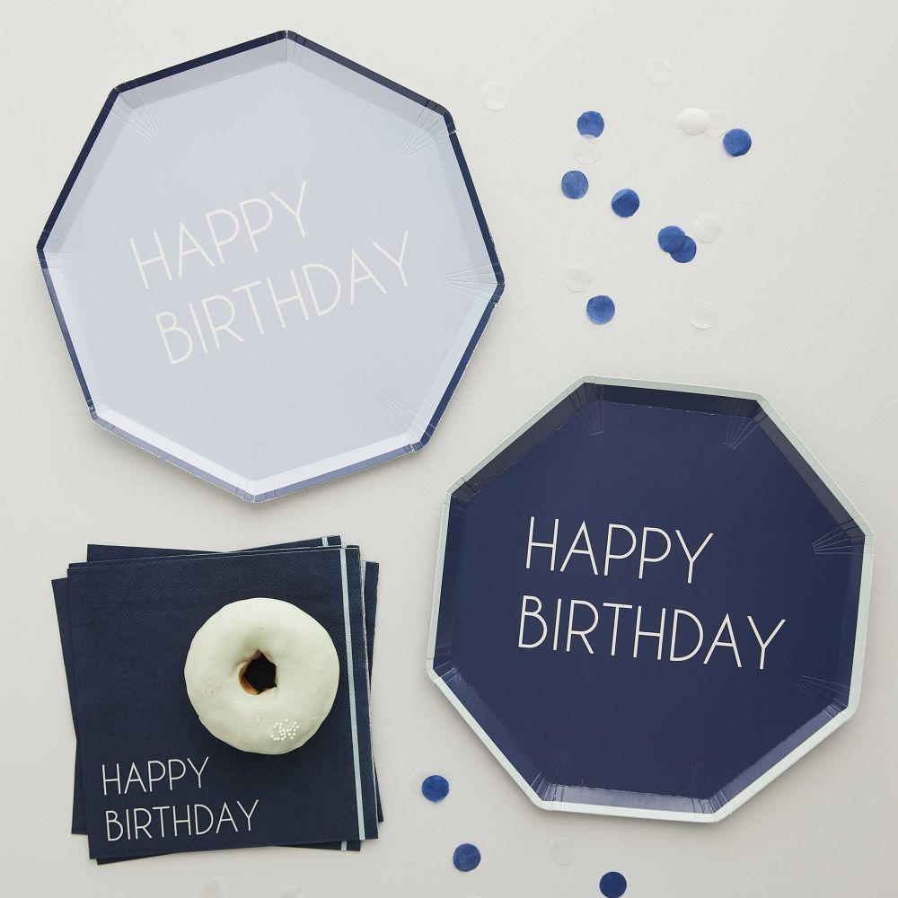 Navy & Blue Happy Birthday Paper Plates Personalized