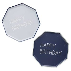 Navy & Blue Happy Birthday Paper Plates Personalized