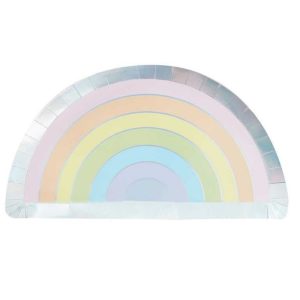 Pastel And Iridescent Foiled Rainbow Discount Paper Plates Bulk