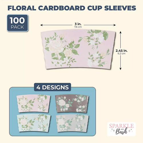 Personalized Floral Paper Coffee Cup Sleeves