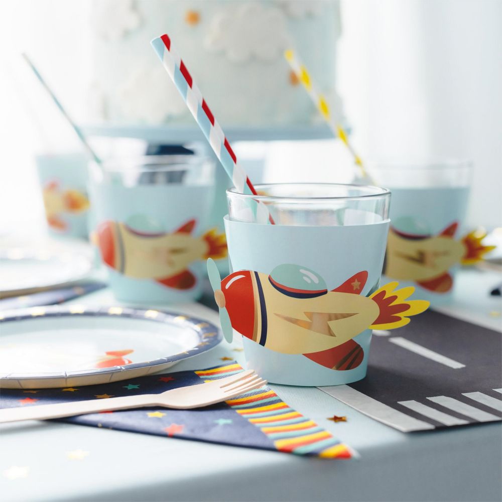 Personalized Paper Cups with Airplane Cup Sleeves Perfect for Airplane-Themed Baby Showers