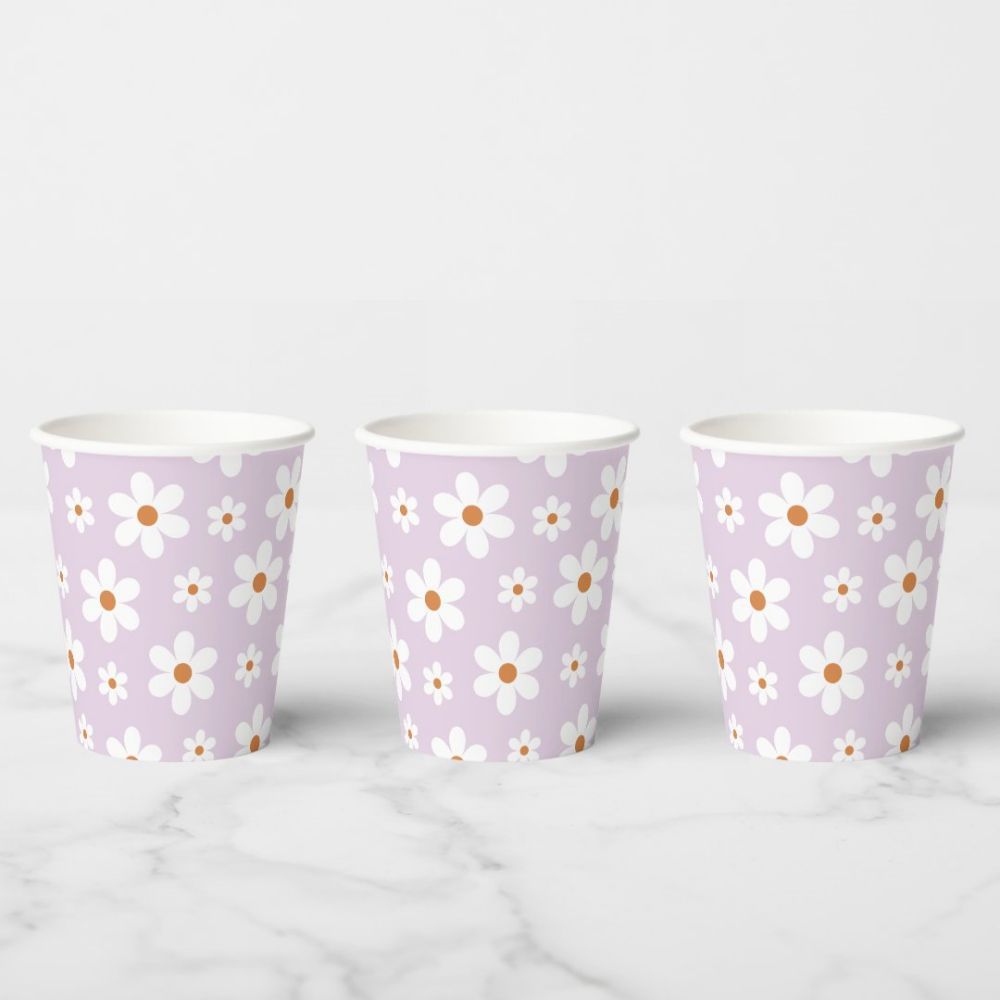 Personalized Retro Daisy Paper Cups purple