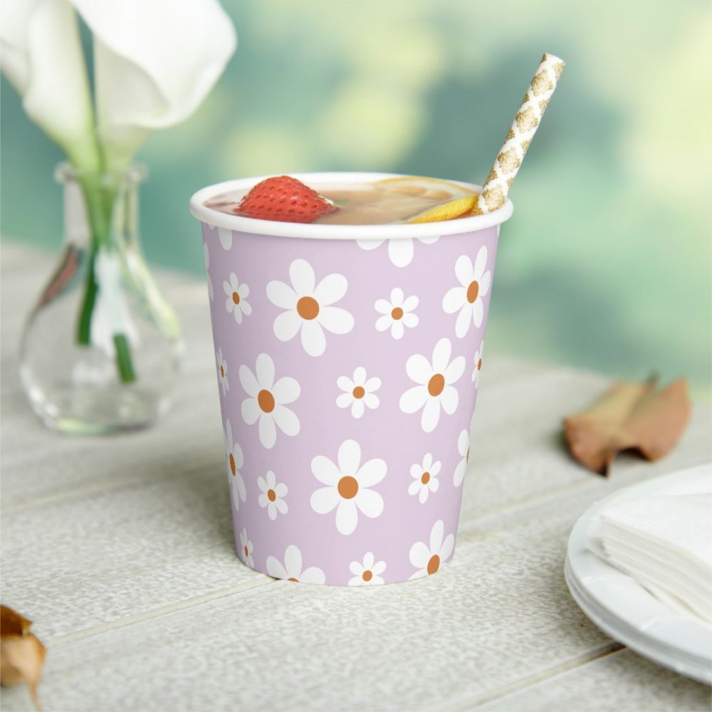 Purple Bespoke Groovy Retro Daisy Paper Cups
