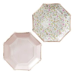 Rose Gold Foiled Floral Paper Party Plates Bulk