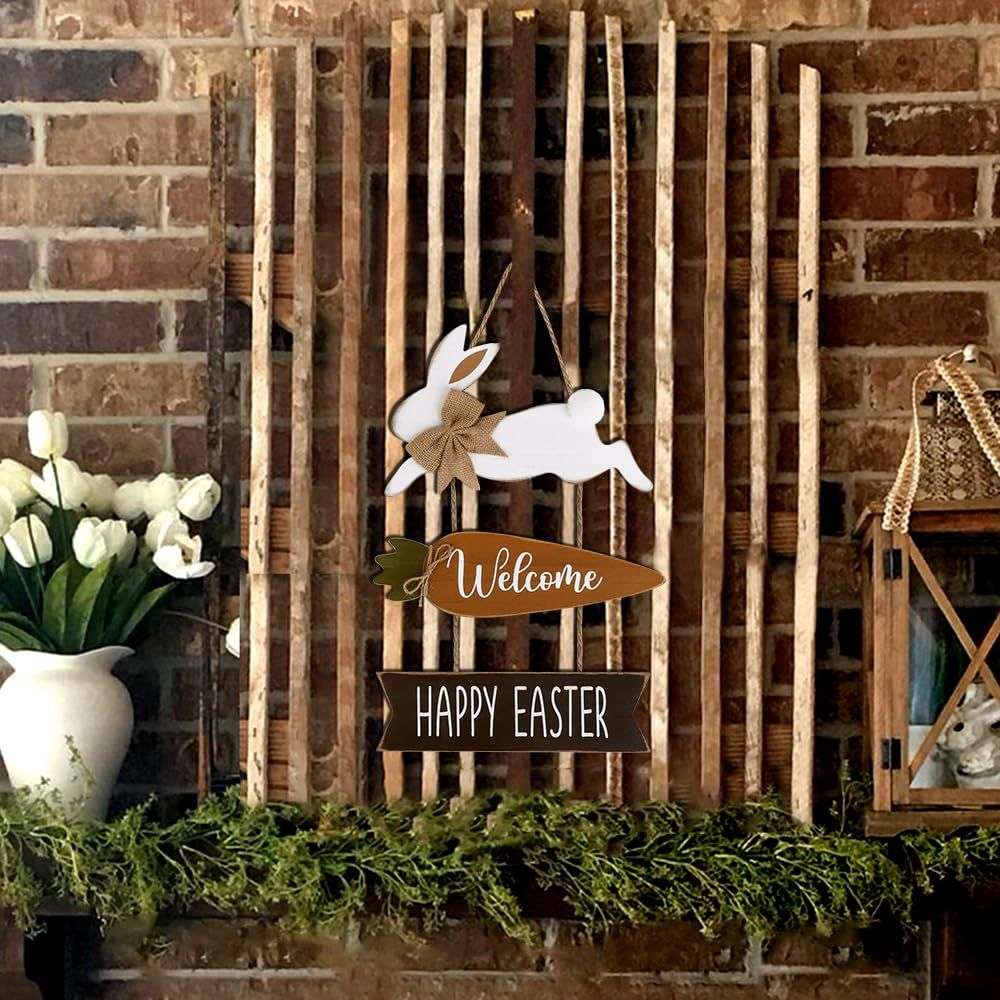 Rustic Wooden Bunny Welcome Sign
